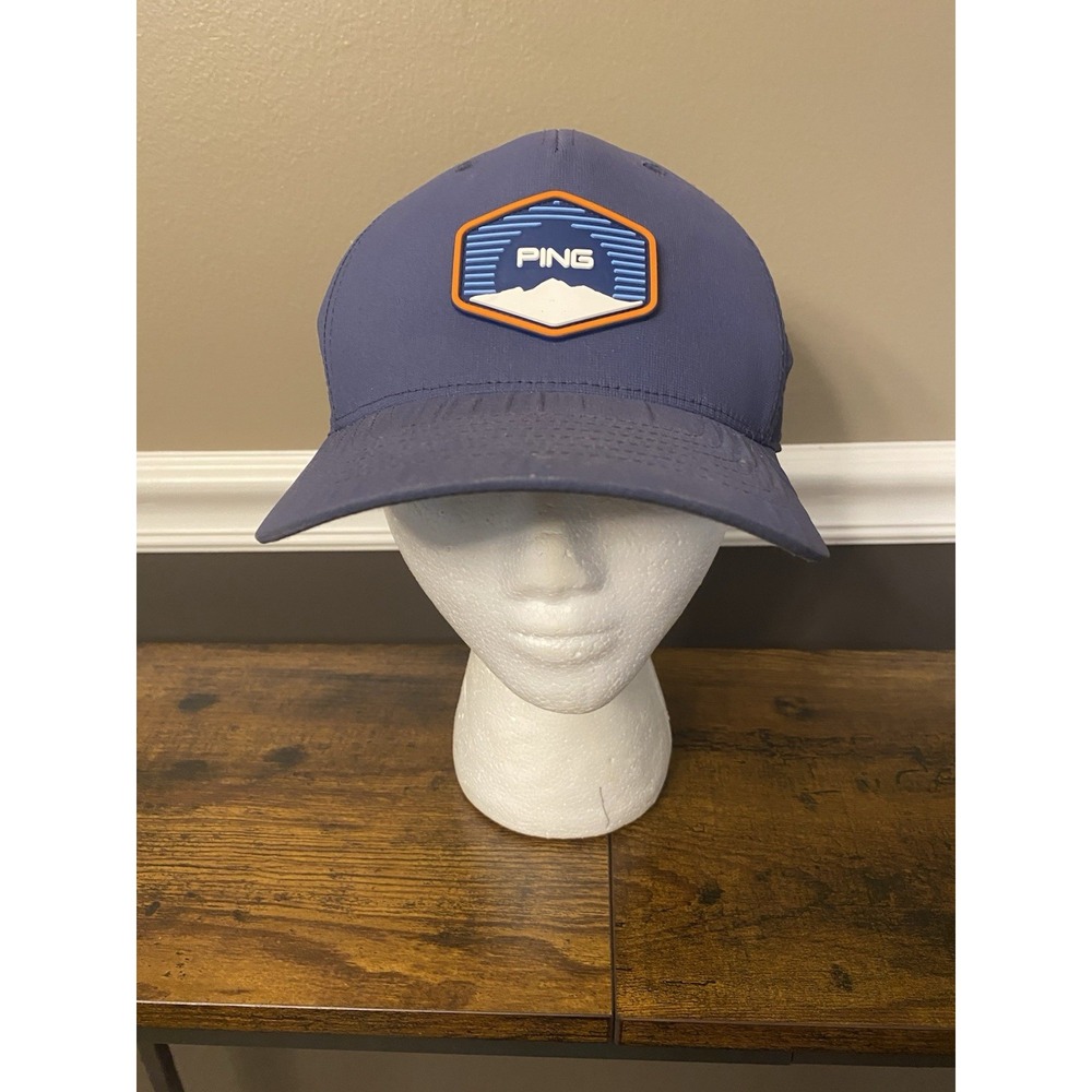 Ping Golf Hat 110 Flexfit Tech Mountain Patch Navy Blue Snapback Performance Cap